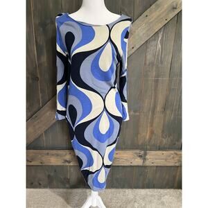 Boden Bodycon Dress Womens Size 8 R Navy Blue Black Knee Length Stretchy Work